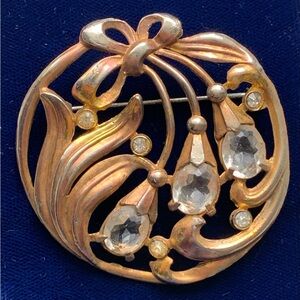 Antique Art Nouveau Gold Plated Brass Brooch